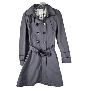 Soia & Kyo Gray Double Breasted Trench‎ Coat Jacket Women's Large Belted Flared